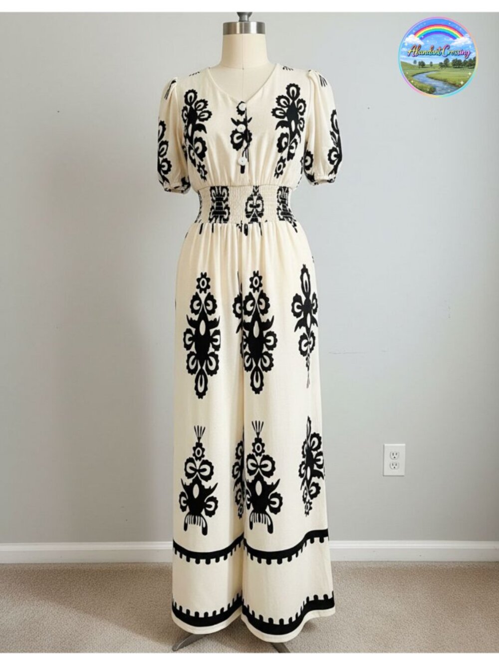 V-Neck Short Sleeve Wide Leg Jumpsuit with Pockets